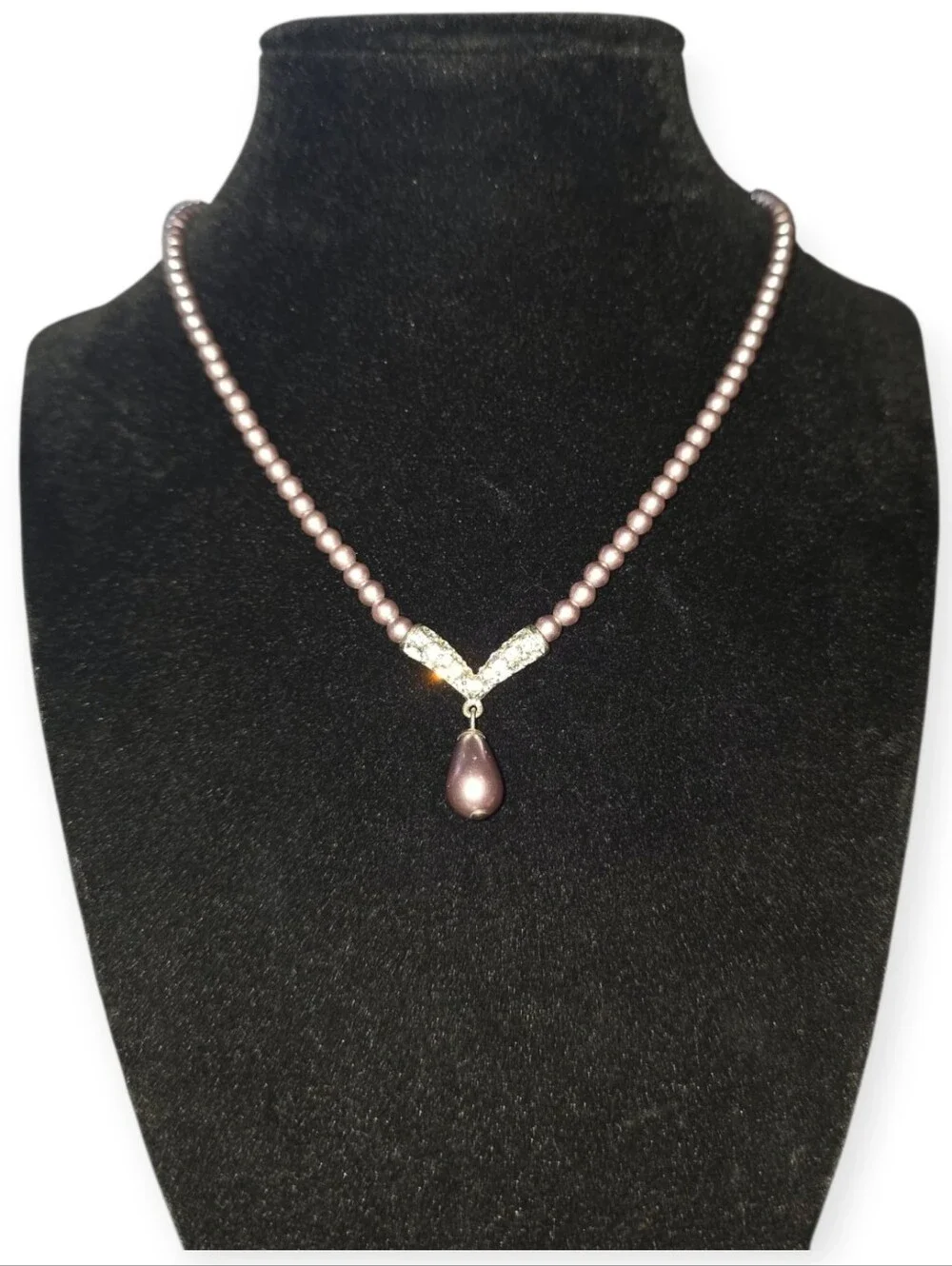 Napier Light Purple Faux Pearl Rhinestone Necklace 16+2